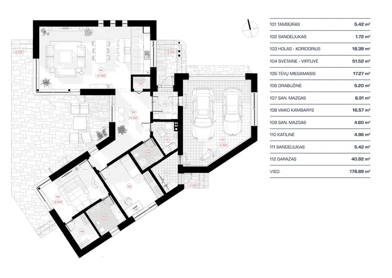 Pirmas Aukštas 11 – Vieno aukšto namo projektas 179 m², 2 Miegamieji — 35917R