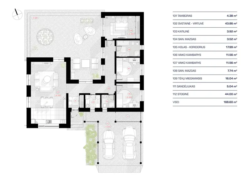 Pirmas Aukštas 11 – Vieno aukšto namo projektas 121 m², 3 Miegamieji — 52235R