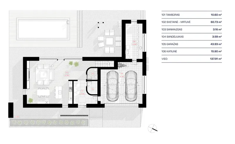 Pirmas Aukštas 11 – Dviejų aukštų namo projektas 233 m², 3 Miegamieji — 41846R