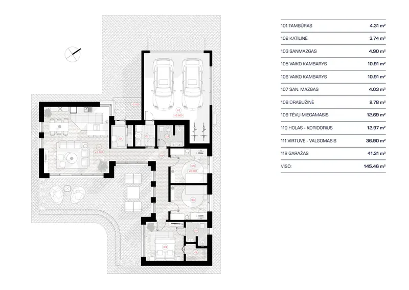 Pirmas Aukštas 11 – Vieno aukšto namo projektas 145 m², 3 Miegamieji — 99829RB