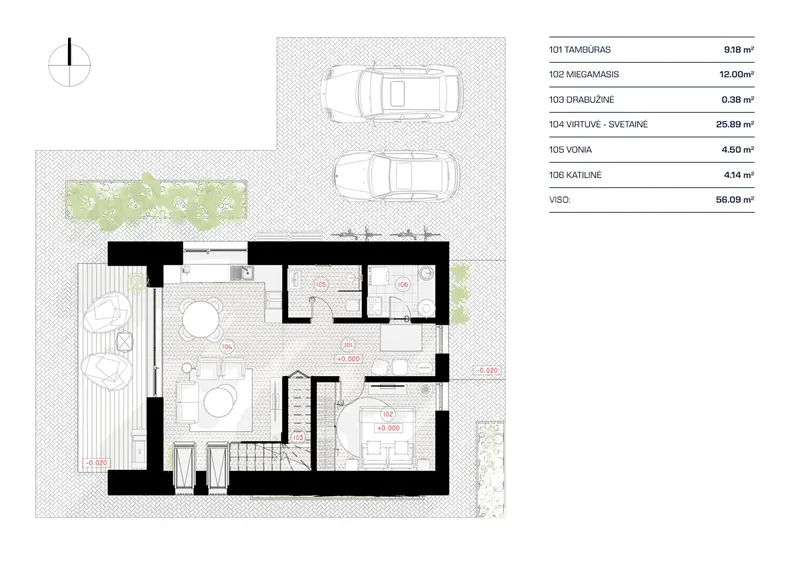 Pirmas Aukštas 14 – Namo projektas su mansarda 76 m², 2 Miegamieji — 76484RB