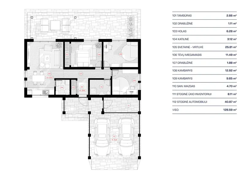 Pirmas Aukštas 17 – Vieno aukšto namo projektas 80 m², 3 Miegamieji — 74935RB