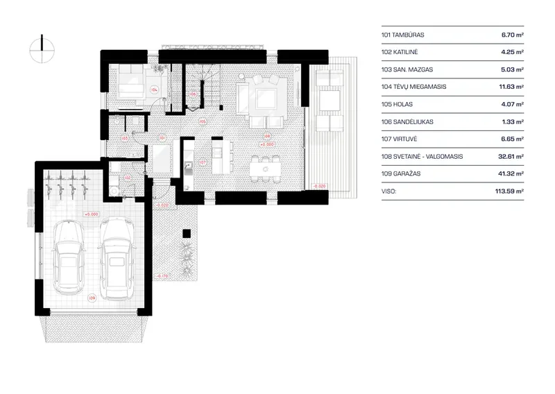 Pirmas Aukštas 11 – Namo projektas su mansarda 153 m², 3 Miegamieji — 26566RB