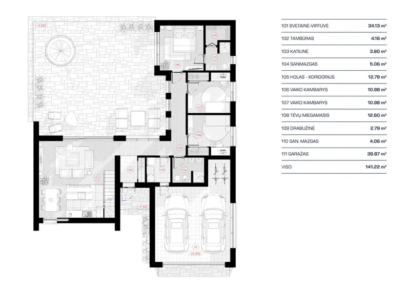 Pirmas Aukštas 16 – Namo projektas su mansarda 155 m², 3 Miegamieji — 41342RB
