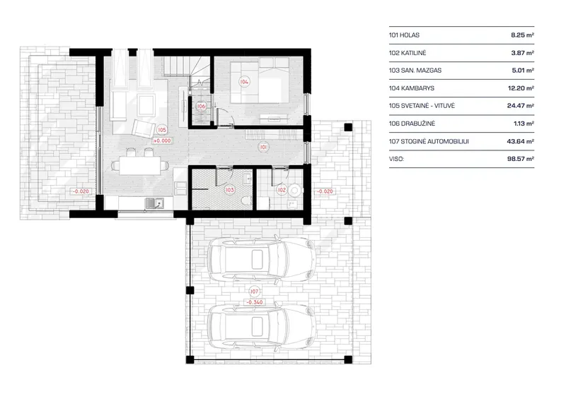 Pirmas Aukštas 16 – Namo projektas su mansarda 80 m², 2 Miegamieji — 21601RB