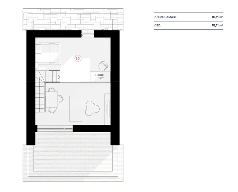 Antras Aukštas 11 – Namo projektas su mansarda 50 m², 1 Miegamieji — 23743RB