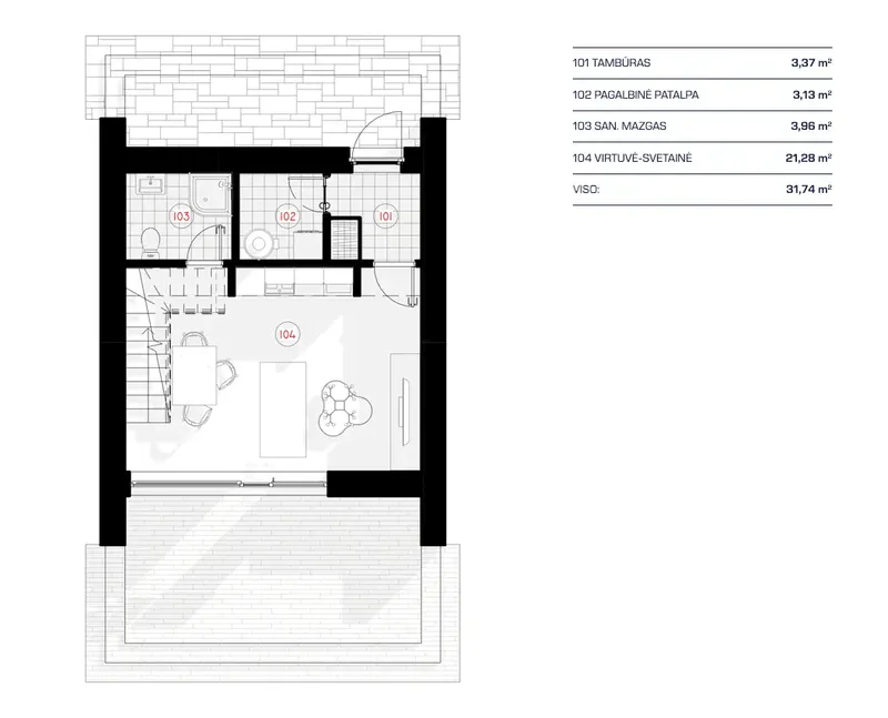 Pirmas Aukštas 10 – Namo projektas su mansarda 50 m², 1 Miegamieji — 23743RB