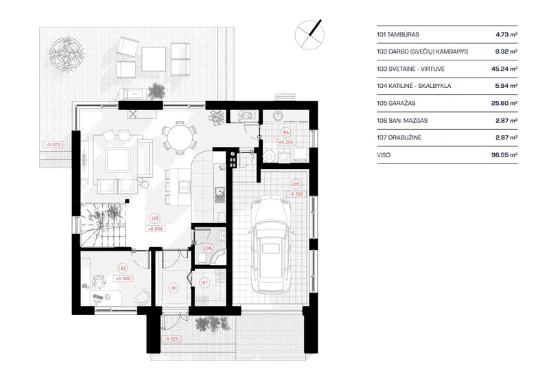 Pirmas Aukštas 11 – Dviejų aukštų namo projektas 153 m², 3 Miegamieji — 39408RB