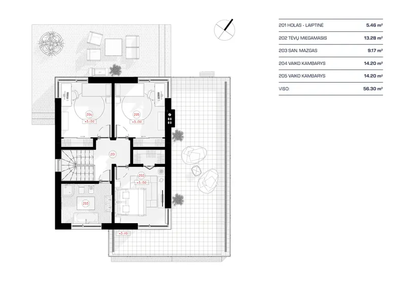 Antras Aukštas 12 – Dviejų aukštų namo projektas 153 m², 3 Miegamieji — 39408RB