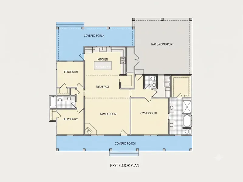 Pirmas Aukštas 11 – Vieno aukšto namo projektas 159 m², 3 Miegamieji — 11609R