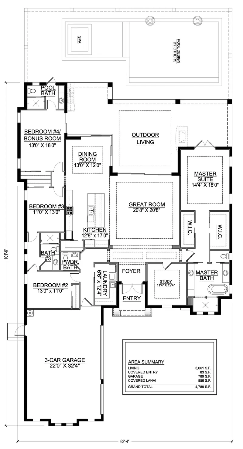 Pirmas Aukštas 7 – Vieno aukšto namo projektas 66 m², 4 Miegamieji — 91480R