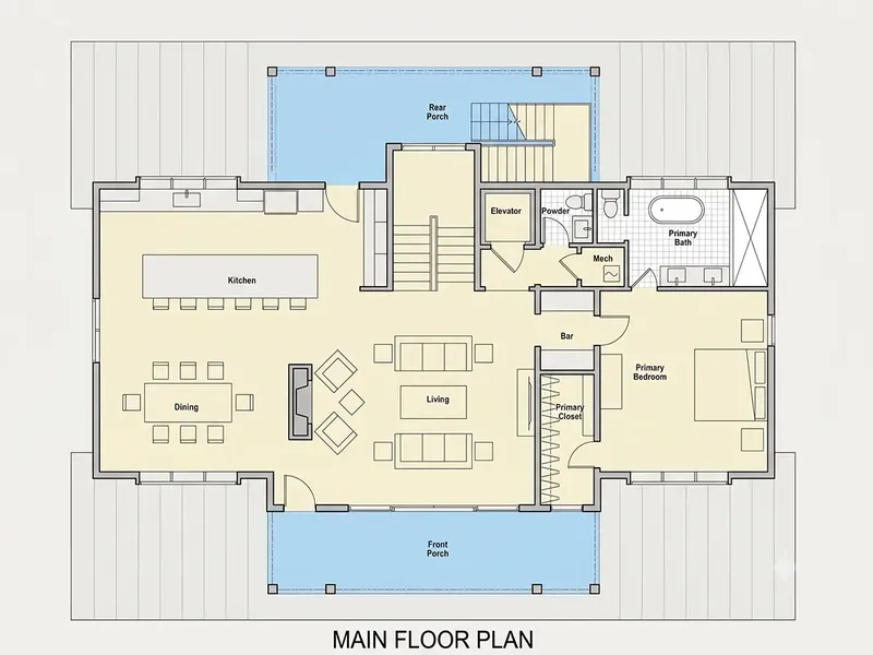Pirmas Aukštas 9 – Trijų aukštų namo projektas 319 m², 4 Miegamieji — 25509R