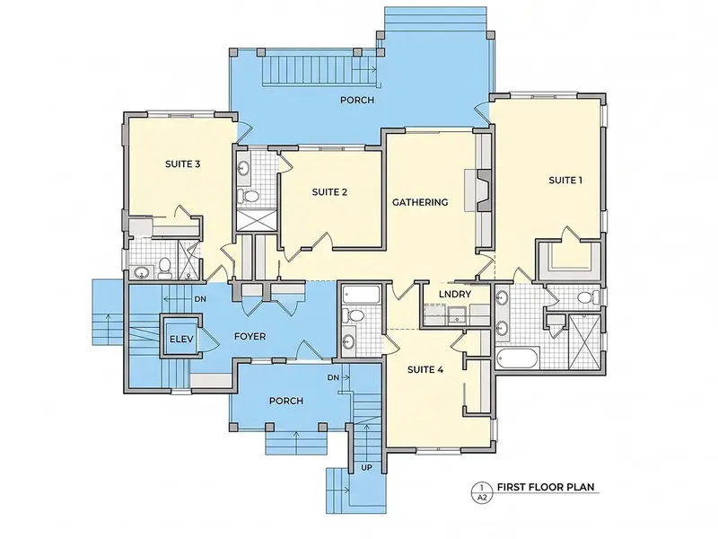 Pirmas Aukštas 12 – Trijų aukštų namo projektas 285 m², 4 Miegamieji — 89056R