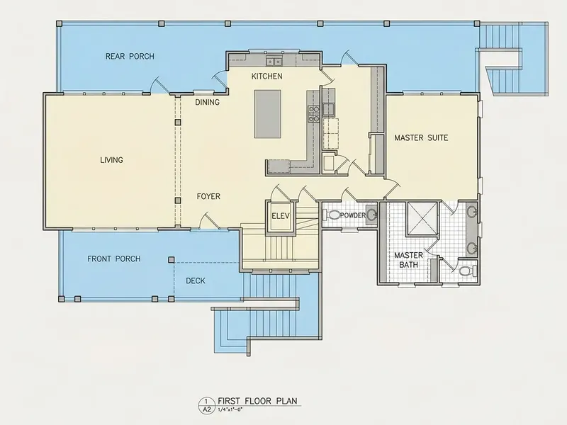 Pirmas Aukštas 9 – Trijų aukštų namo projektas 341 m², 5 Miegamieji — 96890R