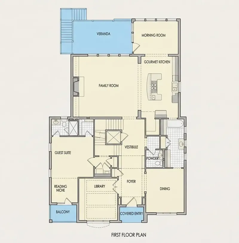 Pirmas Aukštas 19 – Dviejų aukštų namo projektas 530 m², 5 Miegamieji — 26217R