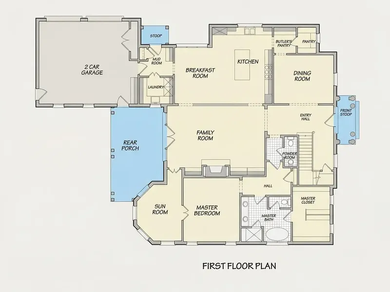 Pirmas Aukštas 12 – Dviejų aukštų namo projektas 424 m², 4 Miegamieji — 67106R