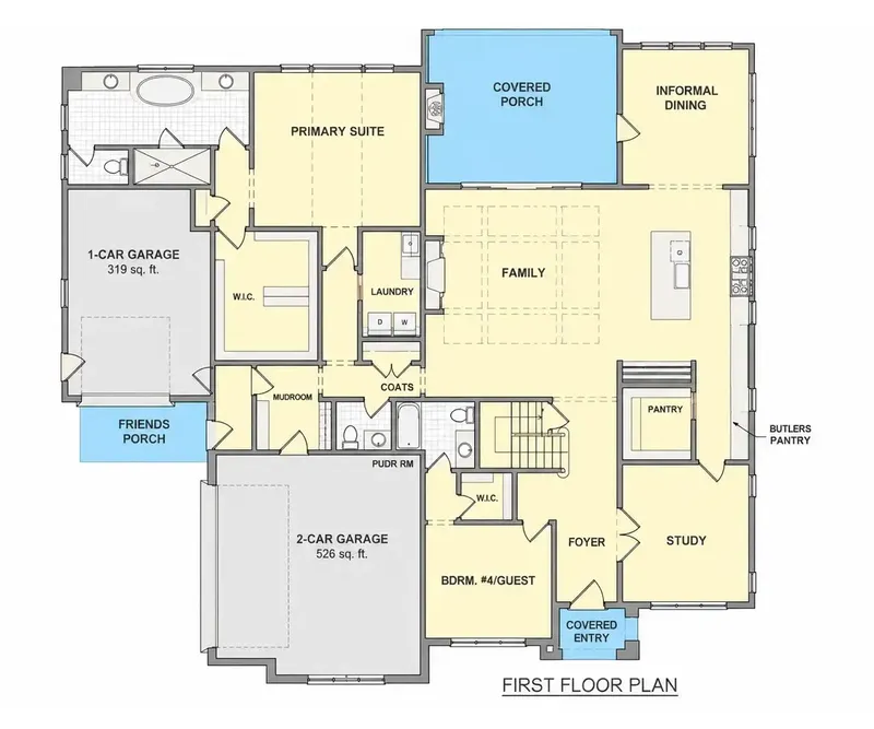 Pirmas Aukštas 18 – Dviejų aukštų namo projektas 397 m², 4 Miegamieji — 38077R