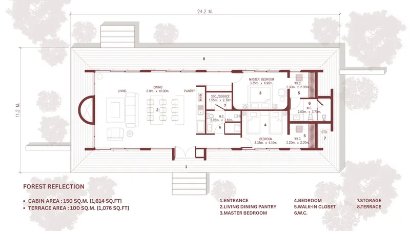 Pirmas Aukštas 16 – Vieno aukšto namo projektas 150 m², 2 Miegamieji — 99740R
