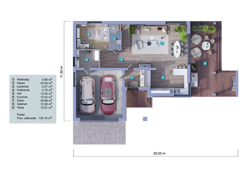 Pirmas Aukštas 1 – Dviejų aukštų namo projektas 236 m², 4 Miegamieji — 94225C