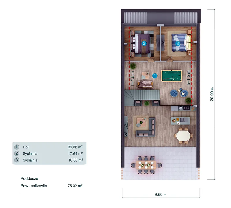 Antras Aukštas 9 – Namo projektas su mansarda 195 m², 4 Miegamieji — 21448C