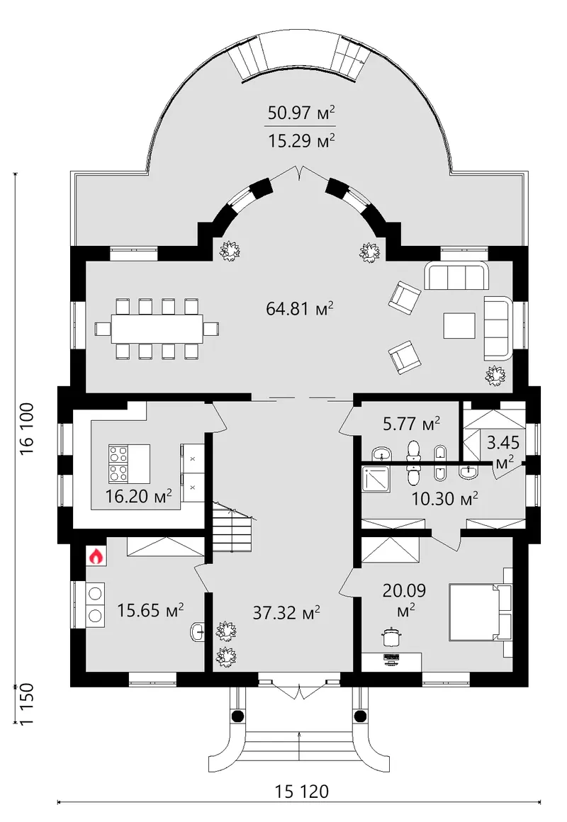 Pirmas Aukštas 13 – Dviejų aukštų namo projektas 358 m², 4 Miegamieji — 83292R