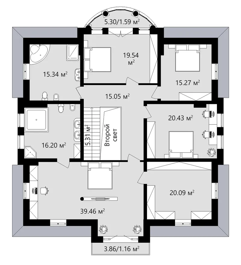 Antras Aukštas 14 – Dviejų aukštų namo projektas 358 m², 4 Miegamieji — 83292R