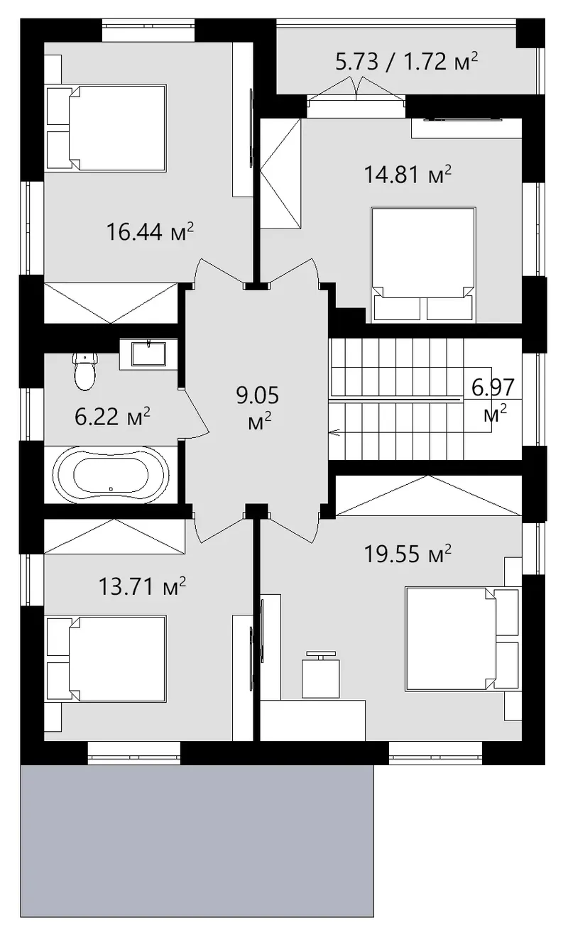 Antras Aukštas 18 – Dviejų aukštų namo projektas 182 m², 5 Miegamieji — 89804C