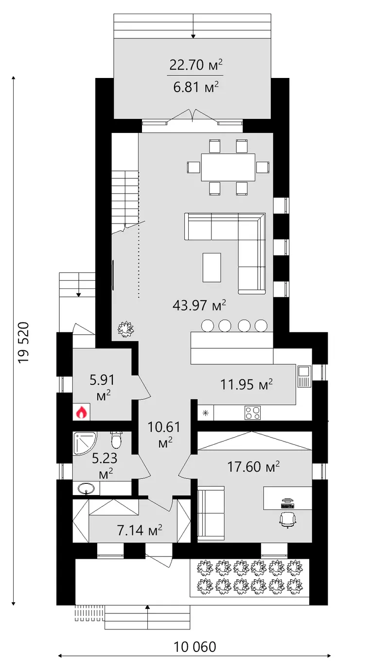 Pirmas Aukštas 13 – Namo projektas su mansarda 224 m², 3 Miegamieji — 27952C