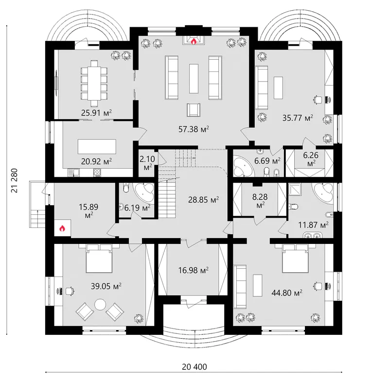 Pirmas Aukštas 13 – Namo projektas su mansarda 483 m², 6 Miegamieji — 96371C