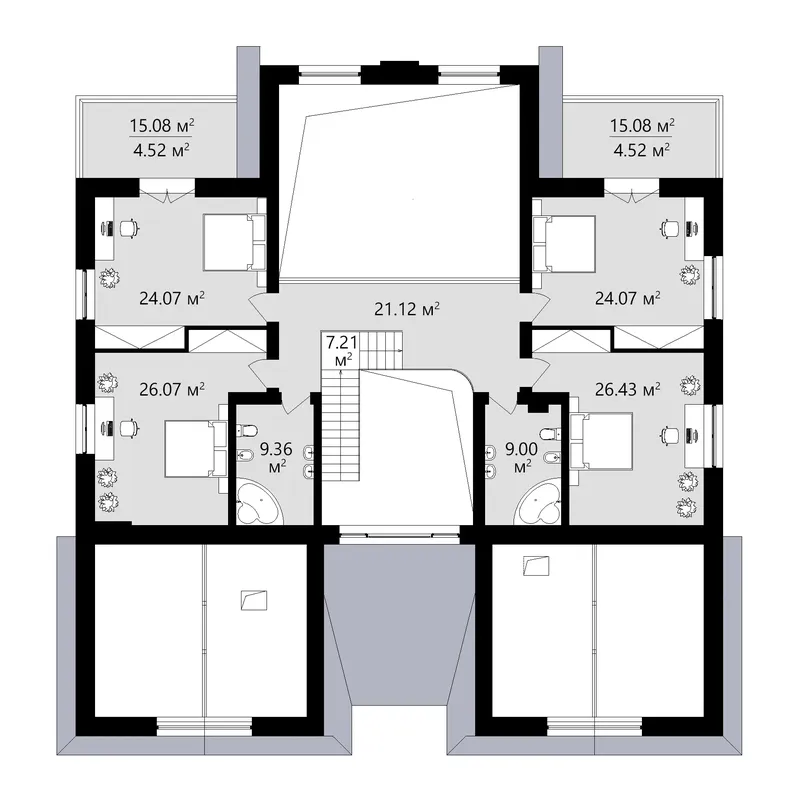 Antras Aukštas 14 – Namo projektas su mansarda 483 m², 6 Miegamieji — 96371C