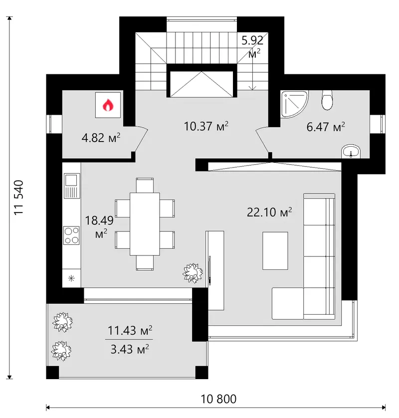 Antras Aukštas 13 – Trijų aukštų namo projektas 144 m², 3 Miegamieji — 10865C