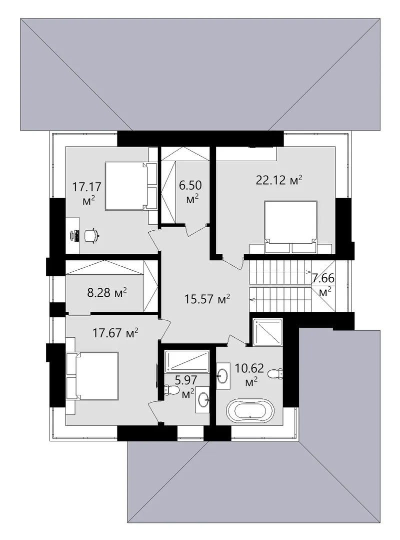 Antras Aukštas 20 – Dviejų aukštų namo projektas 256 m², 4 Miegamieji — 15943C