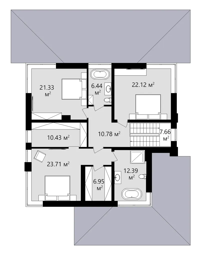 Antras Aukštas 19 – Dviejų aukštų namo projektas 279 m², 4 Miegamieji — 66123C