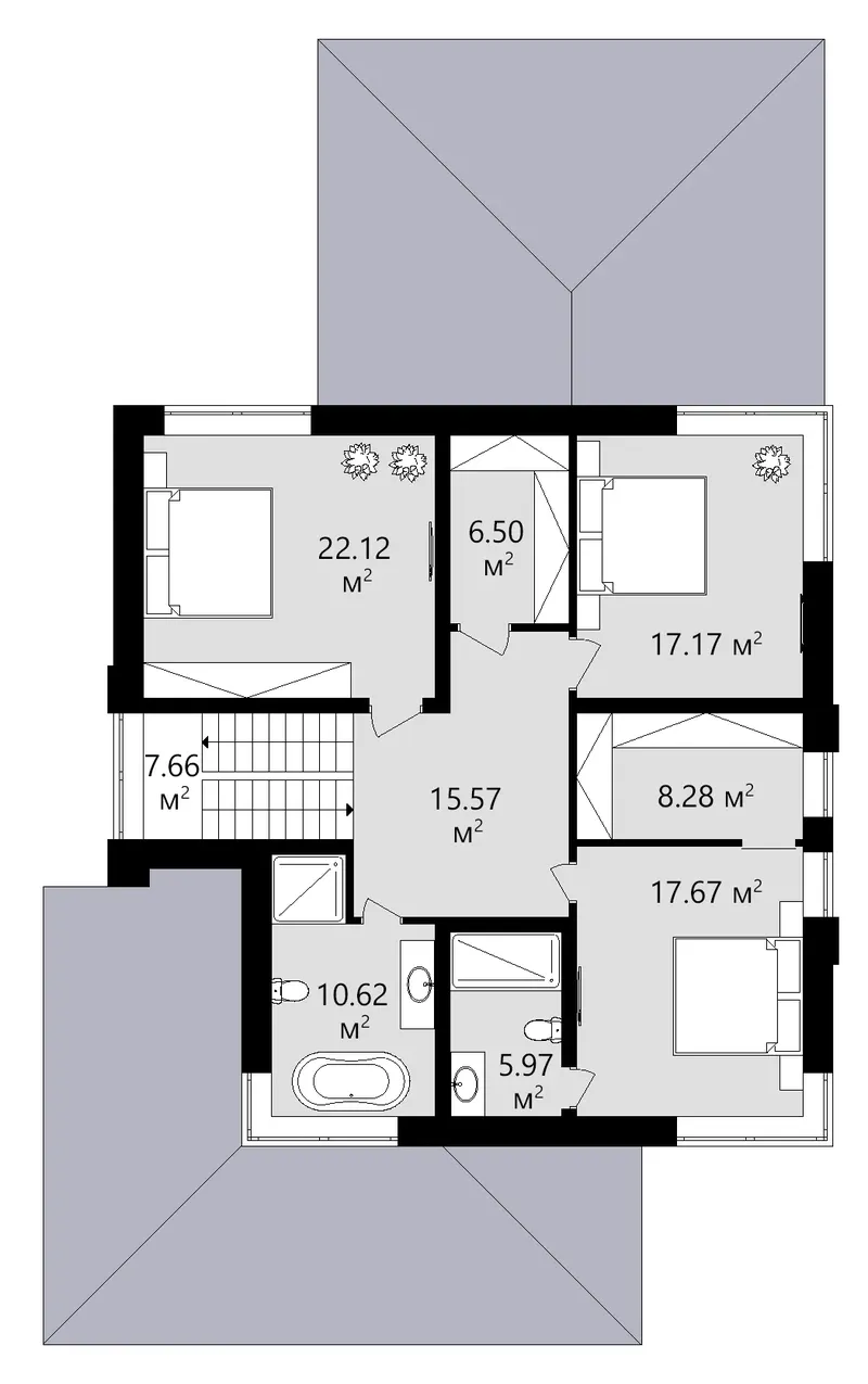 Antras Aukštas 11 – Dviejų aukštų namo projektas 243 m², 4 Miegamieji — 53150C