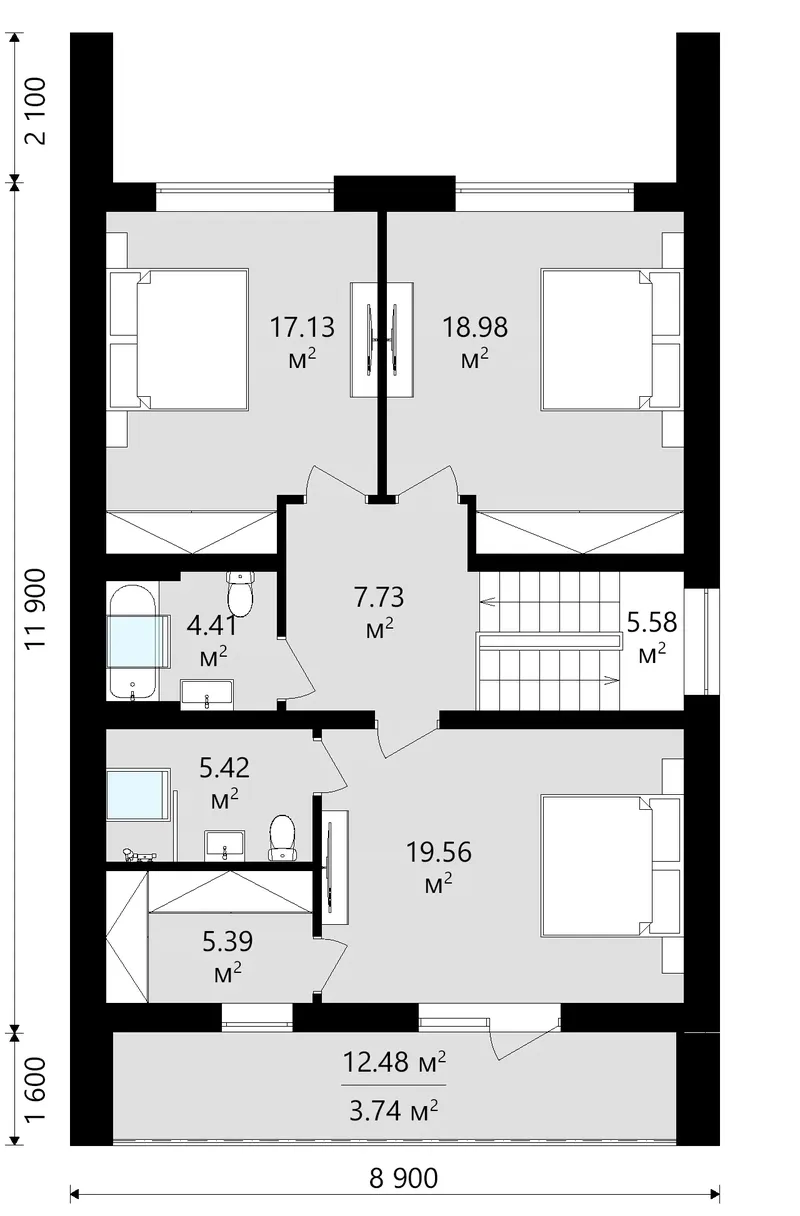 Antras Aukštas 11 – Namo projektas su mansarda 172 m², 4 Miegamieji — 41187C