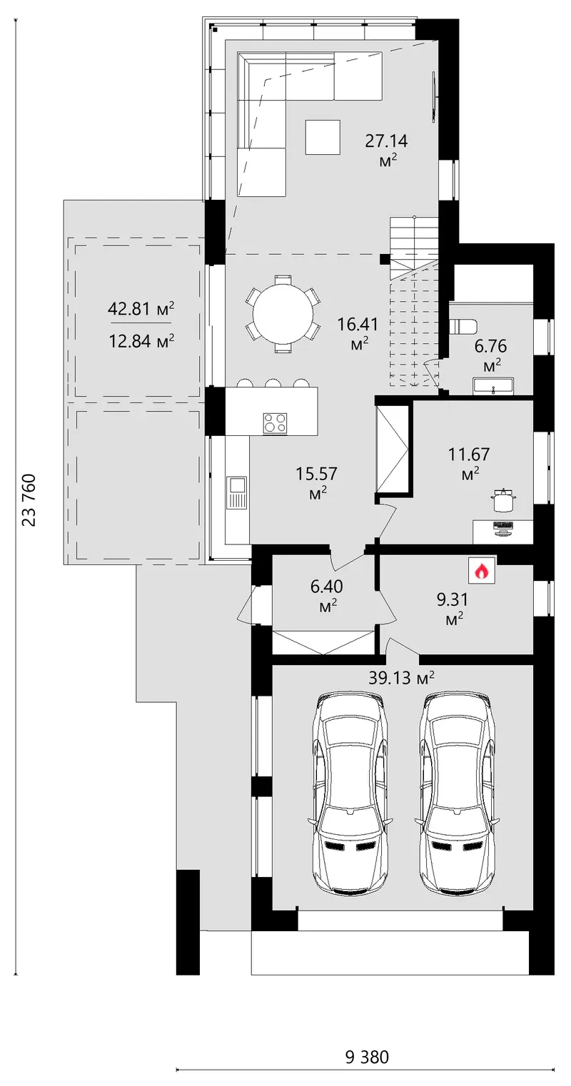 Pirmas Aukštas 10 – Dviejų aukštų namo projektas 240 m², 3 Miegamieji — 57448C