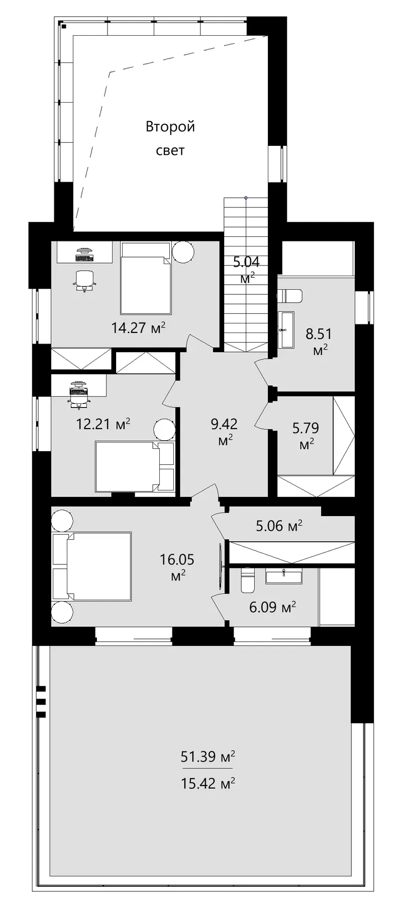 Antras Aukštas 11 – Dviejų aukštų namo projektas 240 m², 3 Miegamieji — 57448C