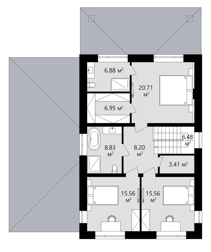 Antras Aukštas 10 – Dviejų aukštų namo projektas 220 m², 3 Miegamieji — 26880C