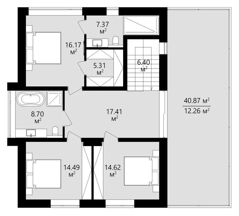 Antras Aukštas 13 – Dviejų aukštų namo projektas 197 m², 3 Miegamieji — 91457C