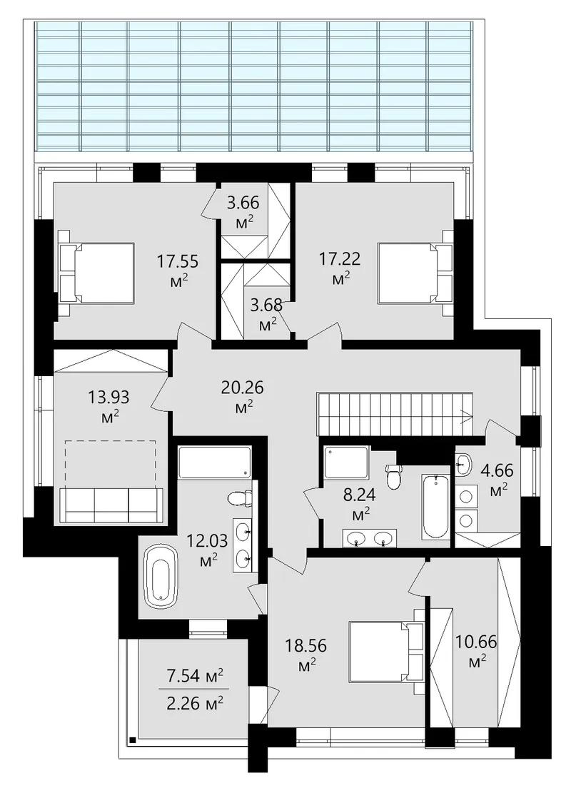 Antras Aukštas 7 – Dviejų aukštų namo projektas 252 m², 3 Miegamieji — 32603C