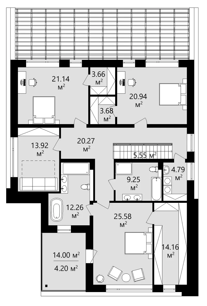 Antras Aukštas 15 – Dviejų aukštų namo projektas 331 m², 3 Miegamieji — 96518C
