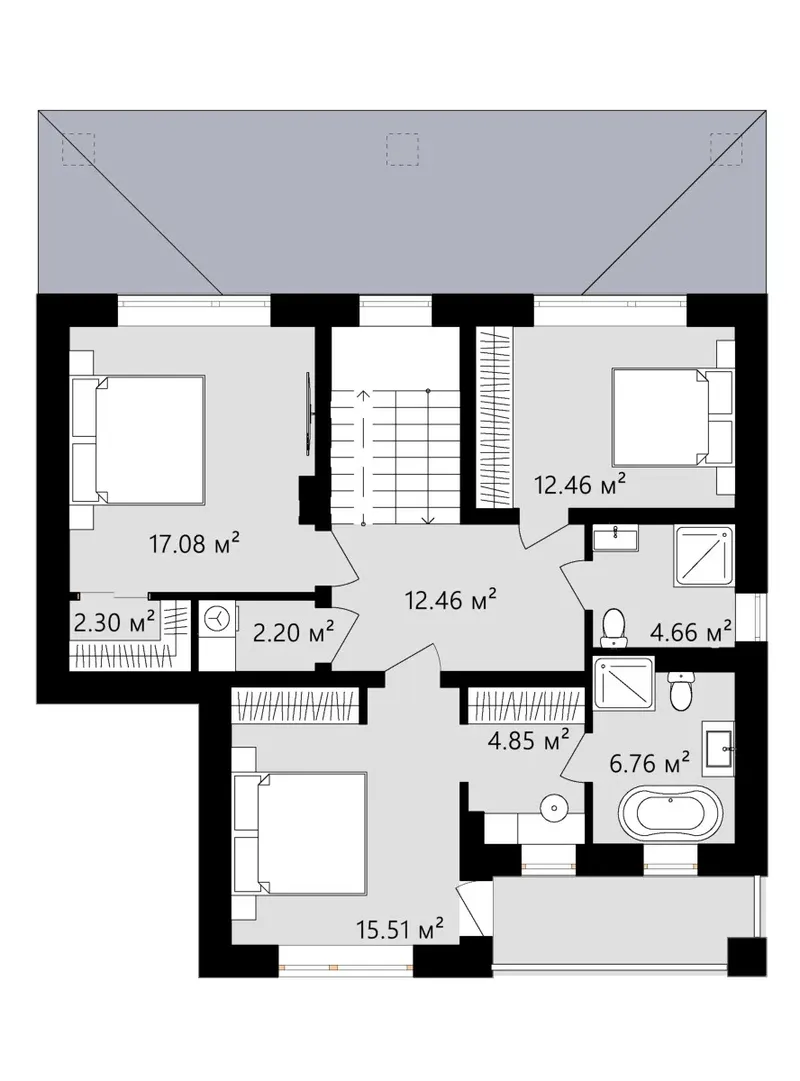 Antras Aukštas 10 – Dviejų aukštų namo projektas 175 m², 3 Miegamieji — 71796C