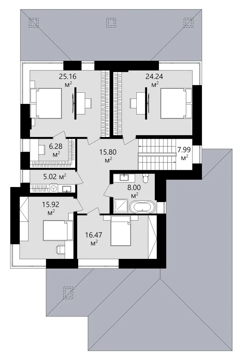 Antras Aukštas 13 – Dviejų aukštų namo projektas 363 m², 5 Miegamieji — 20434C