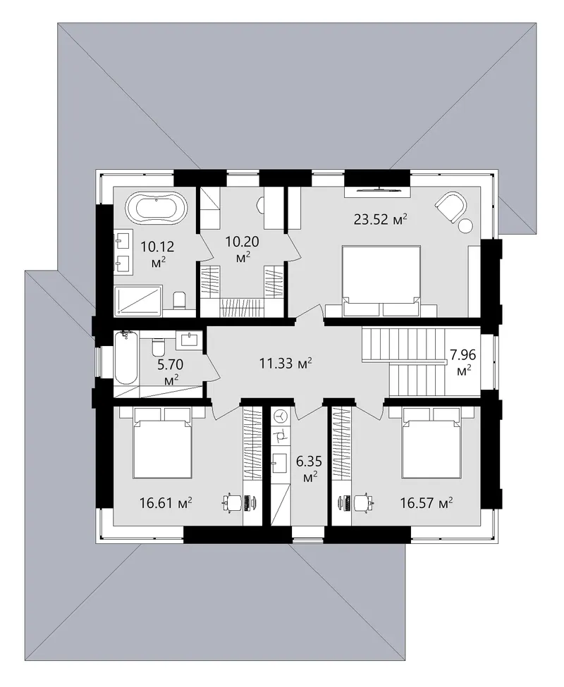 Antras Aukštas 12 – Dviejų aukštų namo projektas 246 m², 4 Miegamieji — 88916C