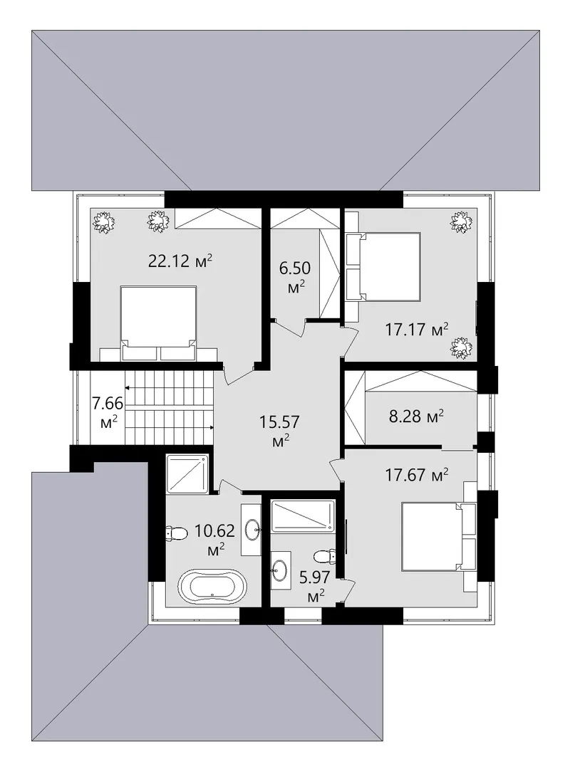 Antras Aukštas 20 – Dviejų aukštų namo projektas 256 m², 4 Miegamieji — 31288C