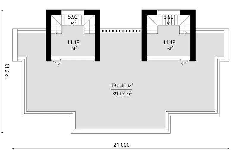 Trečias Aukštas 2 – Modernus trijų aukštų dvibučio namo projektas su dideliais langais ir stogo terasa – 126 m² m2 – 36570C