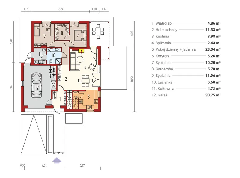 Pirmas Aukštas 1 – Namo projektas su mansarda 177 m², 3 Miegamieji — 37896R
