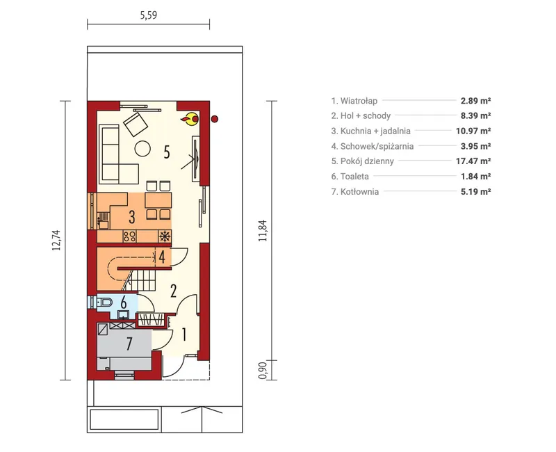 Pirmas Aukštas 1 – Namo projektas su mansarda 95 m², 3 Miegamieji — 85312R