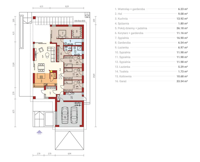 Pirmas Aukštas 1 – Vieno aukšto namo projektas 196 m², 4 Miegamieji — 52733R