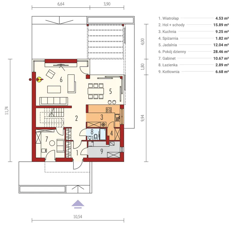 Pirmas Aukštas 1 – Namo projektas su mansarda 149 m², 3 Miegamieji — 49706R